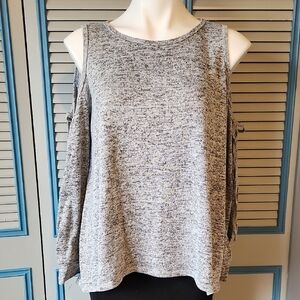 Anthropologie Lavender Field Grey Cold Shoulder Top
